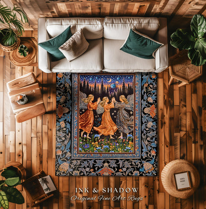 Woodland Folklore Fairies Accent Rug | Medieval Moonlit Bohemian Dreamy Spirits Midsummer Aesthetic Dark Academia Bedroom Decor Whimsical |