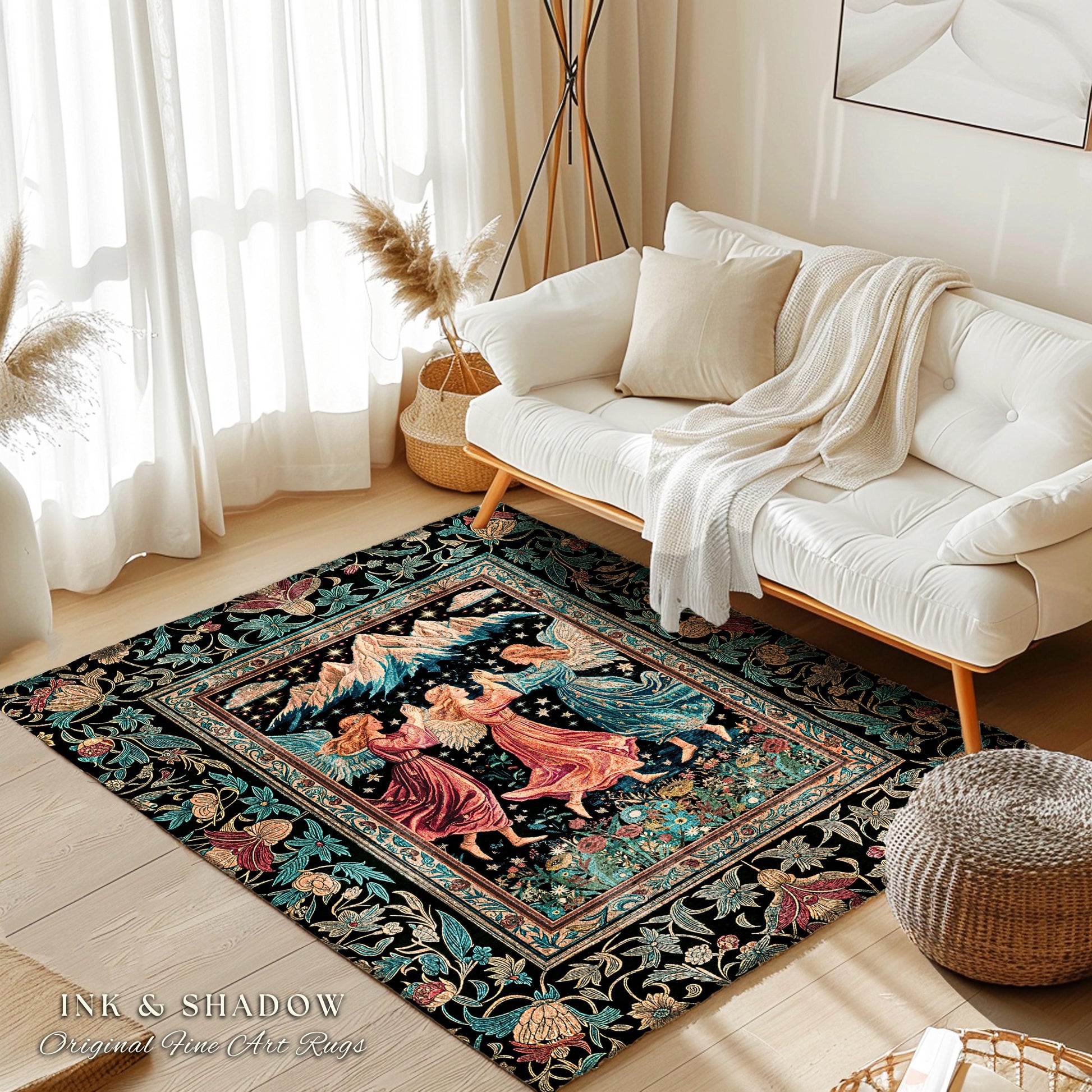 Fairycore Ethereal Angel Accent Rug | Woodland Folklore Bohemian Midsummer Aesthetic Light Academia Cozy Forestcore Home Decor Witchy Style