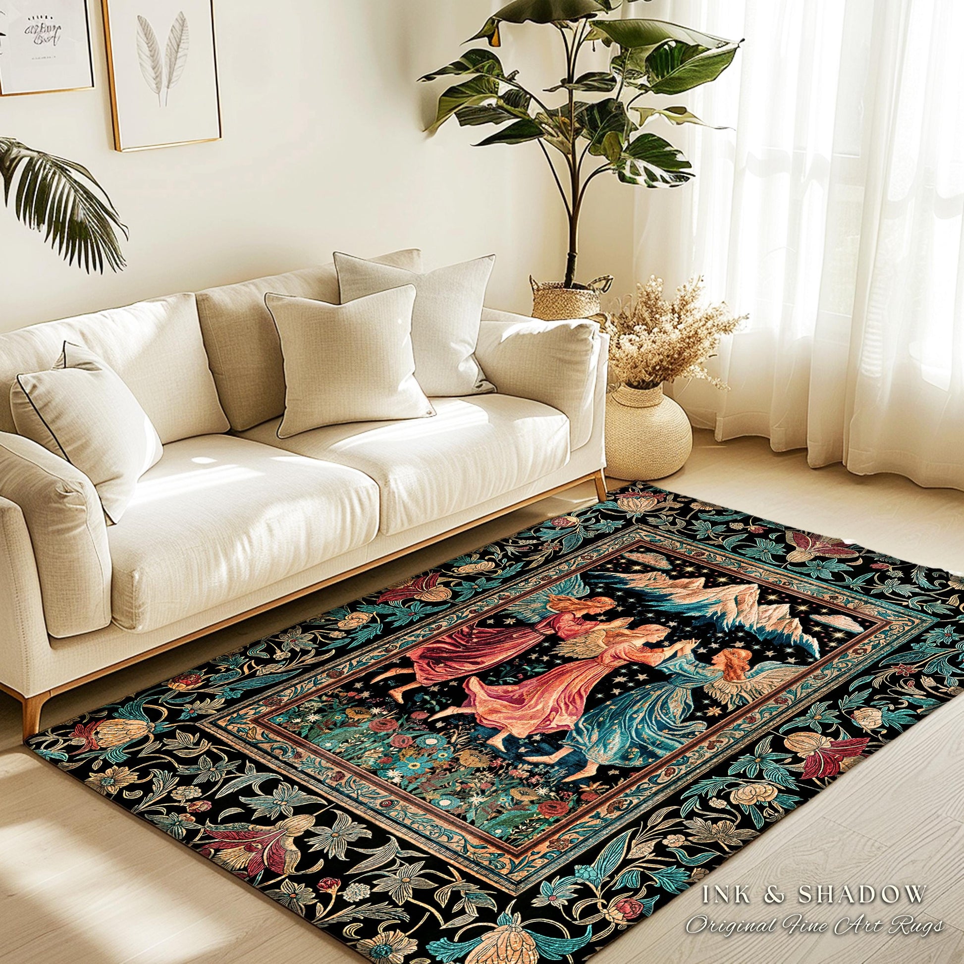 Fairycore Ethereal Angel Accent Rug | Woodland Folklore Bohemian Midsummer Aesthetic Light Academia Cozy Forestcore Home Decor Witchy Style