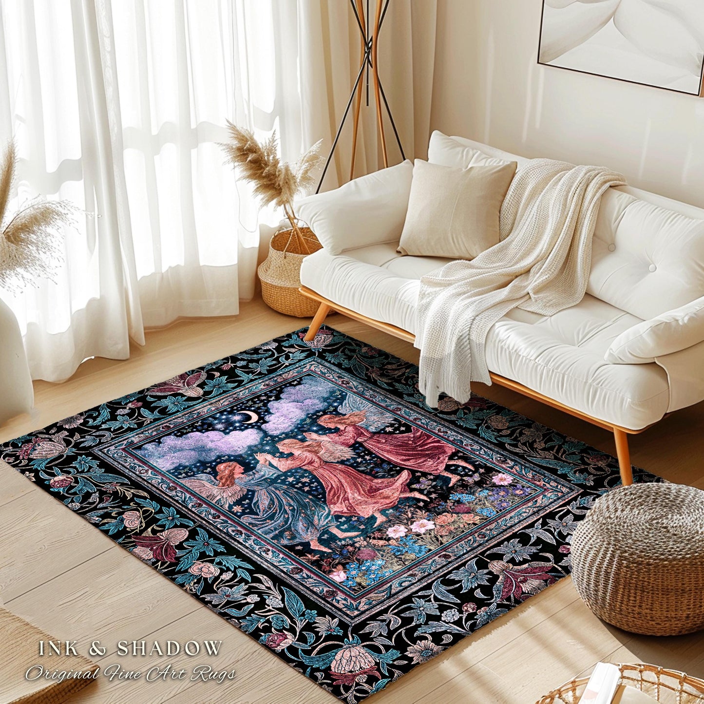 Celestial Angel Fairies Accent Rug | Witchy Fairycore Dreamy Aesthetic Woodland Folklore Bedroom Decor Mystic Cottagecore Fairies Ethereal
