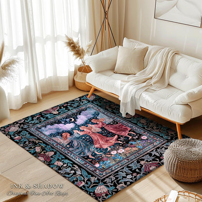 Celestial Angel Fairies Accent Rug | Witchy Fairycore Dreamy Aesthetic Woodland Folklore Bedroom Decor Mystic Cottagecore Fairies Ethereal
