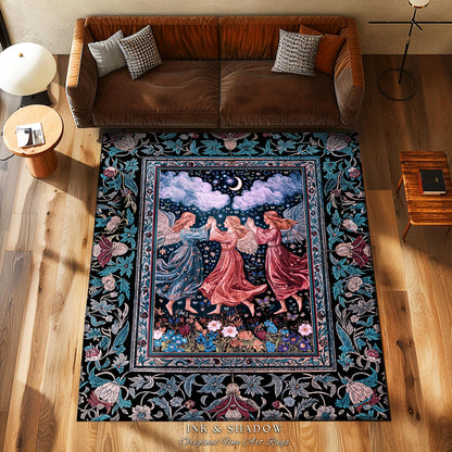 Celestial Angel Fairies Accent Rug | Witchy Fairycore Dreamy Aesthetic Woodland Folklore Bedroom Decor Mystic Cottagecore Fairies Ethereal