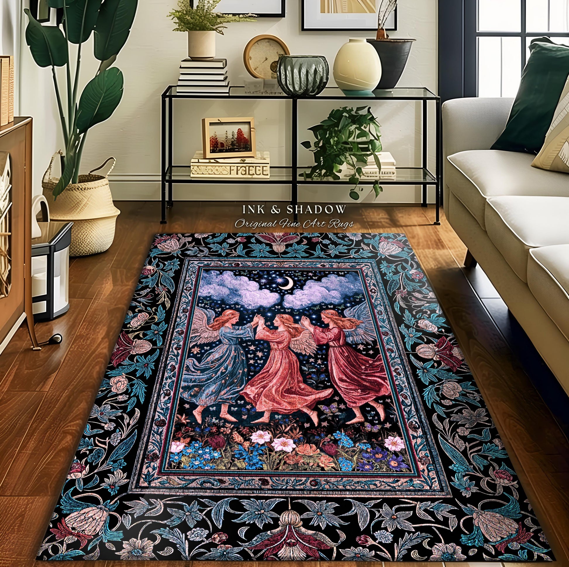 Celestial Angel Fairies Accent Rug | Witchy Fairycore Dreamy Aesthetic Woodland Folklore Bedroom Decor Mystic Cottagecore Fairies Ethereal