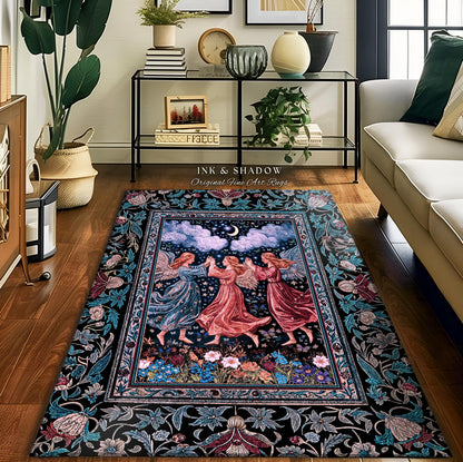 Celestial Angel Fairies Accent Rug | Witchy Fairycore Dreamy Aesthetic Woodland Folklore Bedroom Decor Mystic Cottagecore Fairies Ethereal