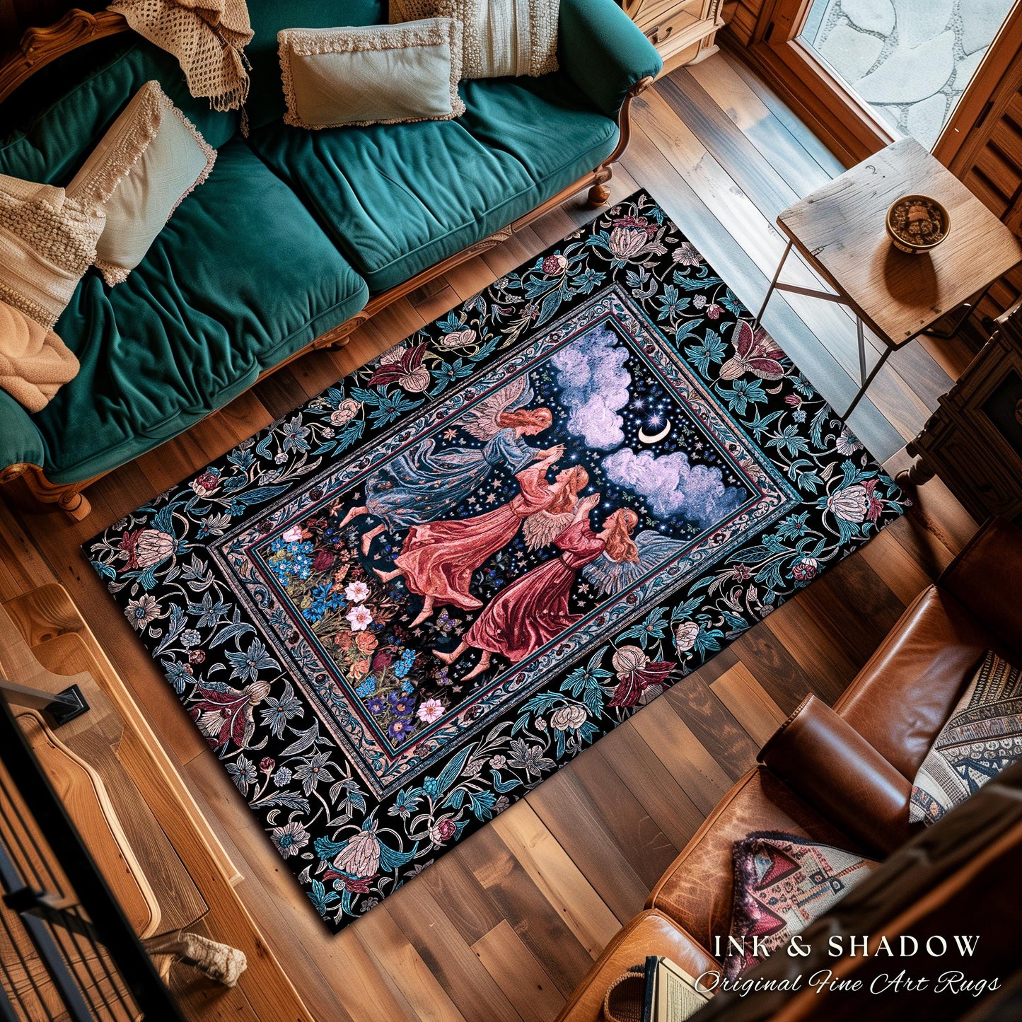 Celestial Angel Fairies Accent Rug | Witchy Fairycore Dreamy Aesthetic Woodland Folklore Bedroom Decor Mystic Cottagecore Fairies Ethereal