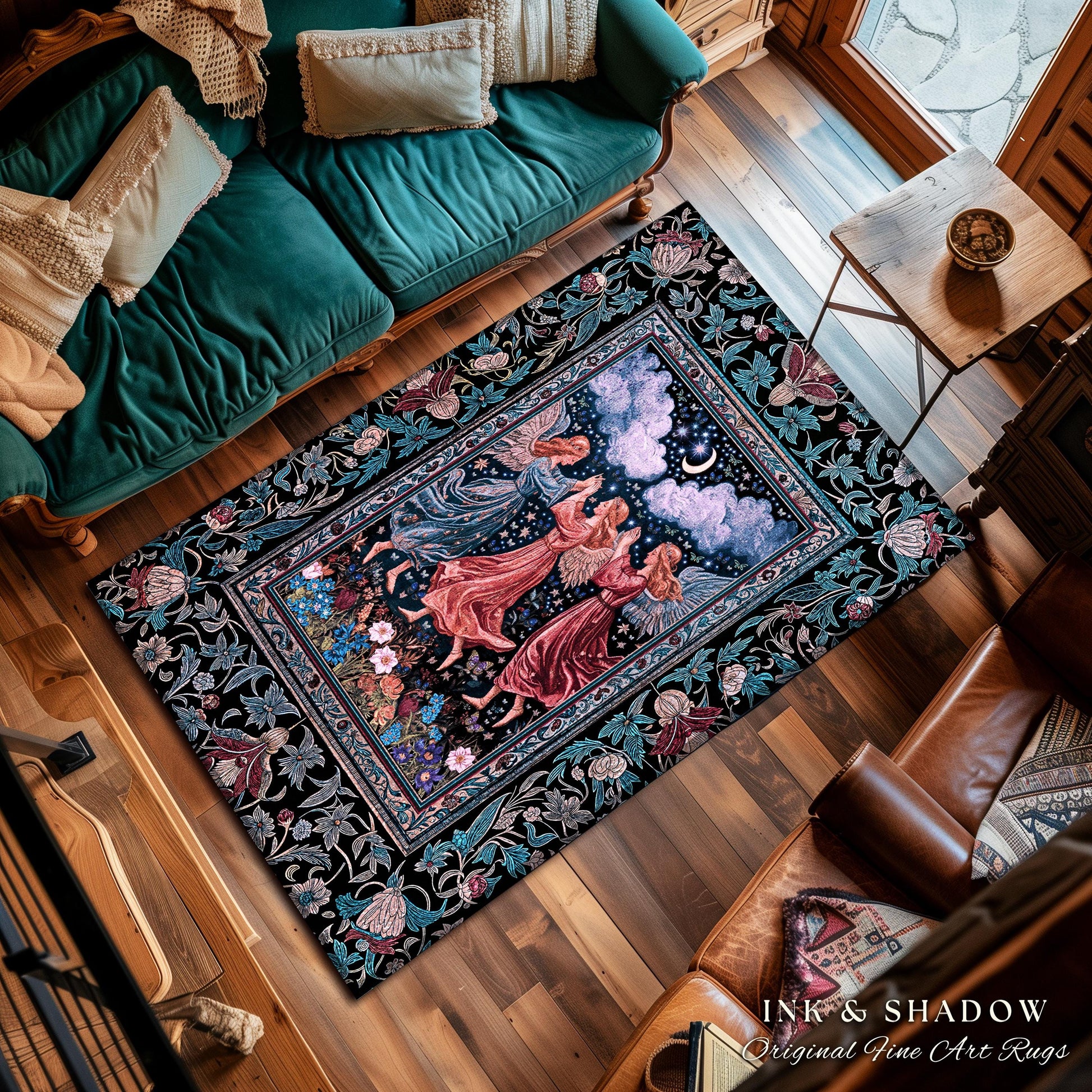 Celestial Angel Fairies Accent Rug | Witchy Fairycore Dreamy Aesthetic Woodland Folklore Bedroom Decor Mystic Cottagecore Fairies Ethereal