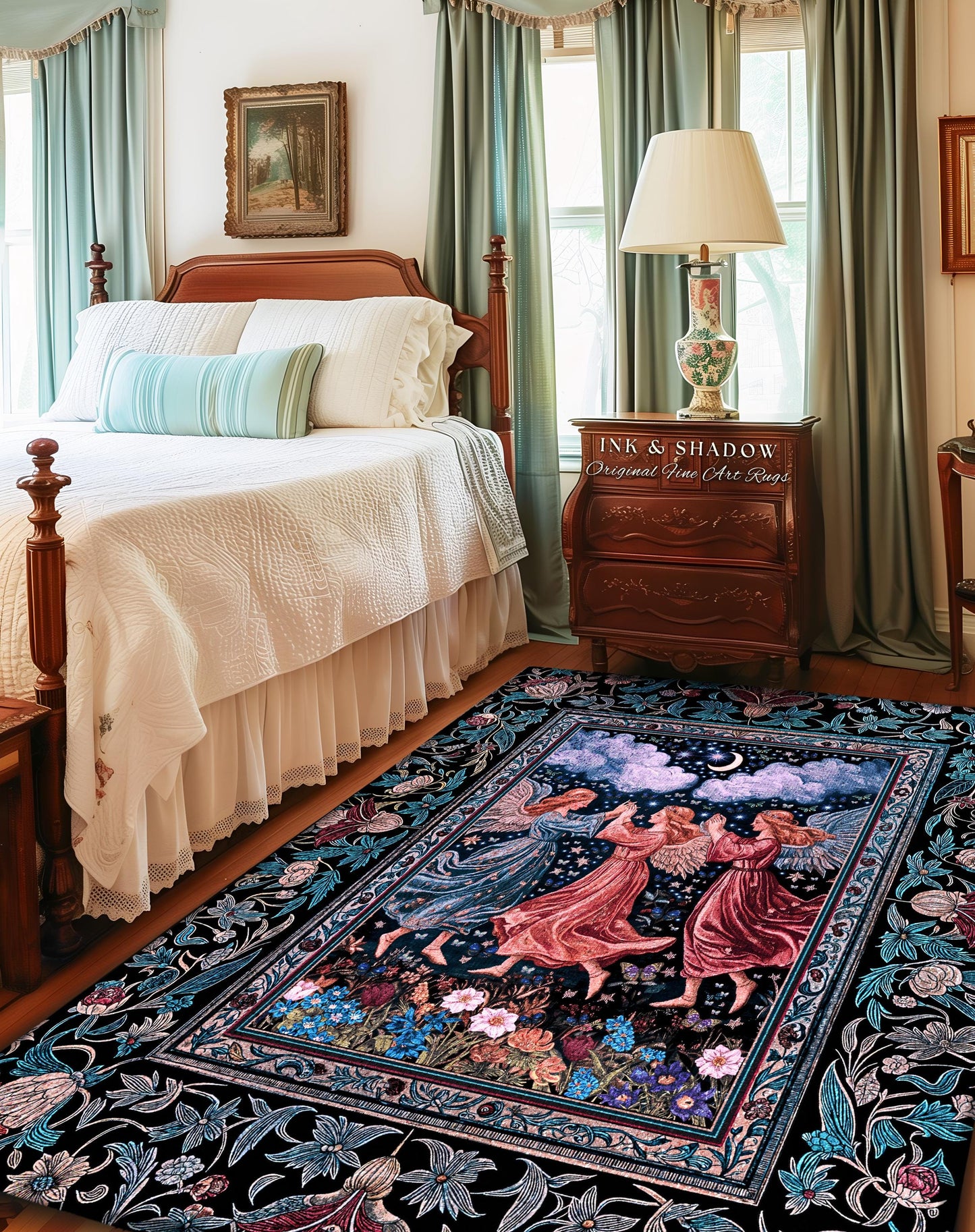 Celestial Angel Fairies Accent Rug | Witchy Fairycore Dreamy Aesthetic Woodland Folklore Bedroom Decor Mystic Cottagecore Fairies Ethereal