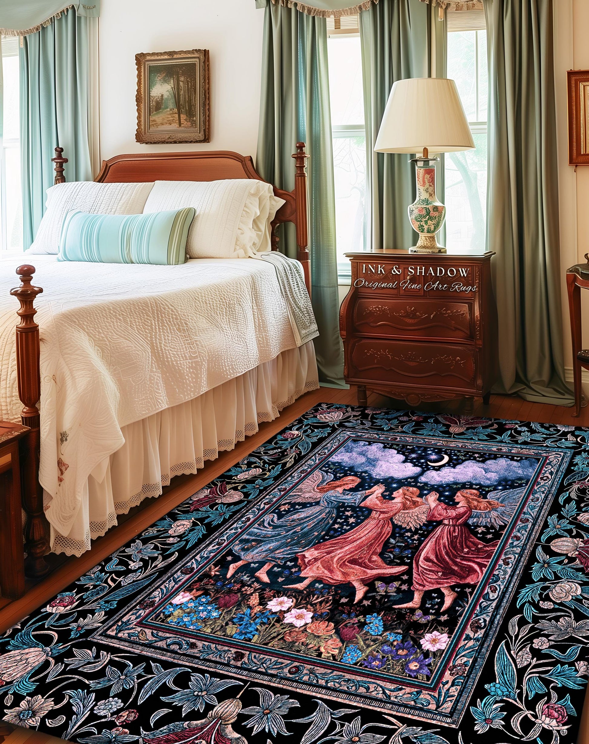 Celestial Angel Fairies Accent Rug | Witchy Fairycore Dreamy Aesthetic Woodland Folklore Bedroom Decor Mystic Cottagecore Fairies Ethereal