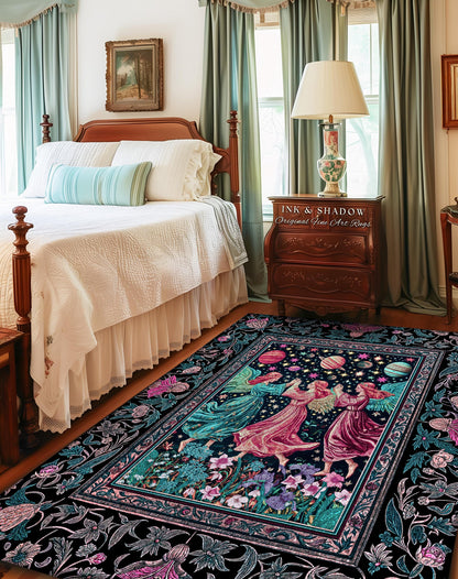 Witchy Celestial Angels Accent Rug | Astrology Inspired Cosmic Bedroom Decor Whimsical Eclectic Home Decor Fairycore Bohemian Jewel Tone |