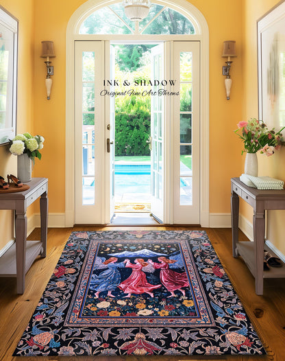 Mountain Fairies Magical Area Rug | Whimsical Scandinavian Folklore Jewel Tone Bedroom Medieval Angel Aesthetic Celestial Woodland Style |