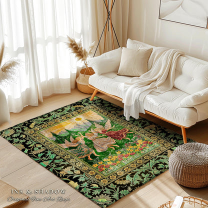 Dreamy Fairy Meadow Accent Rug | Midsummer Folklore Bedroom Fairycore Forest Nymph Decor Fairytale Cottagecore Retro Scandinavian Aesthetic