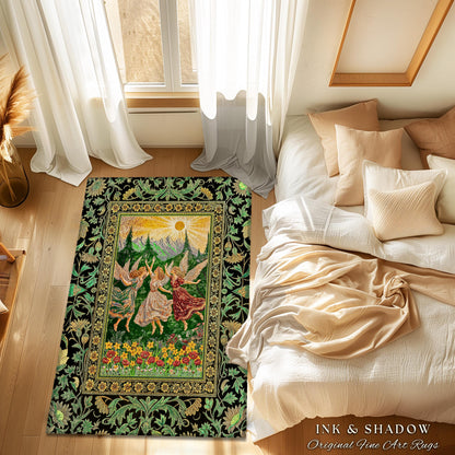 Dreamy Fairy Meadow Accent Rug | Midsummer Folklore Bedroom Fairycore Forest Nymph Decor Fairytale Cottagecore Retro Scandinavian Aesthetic