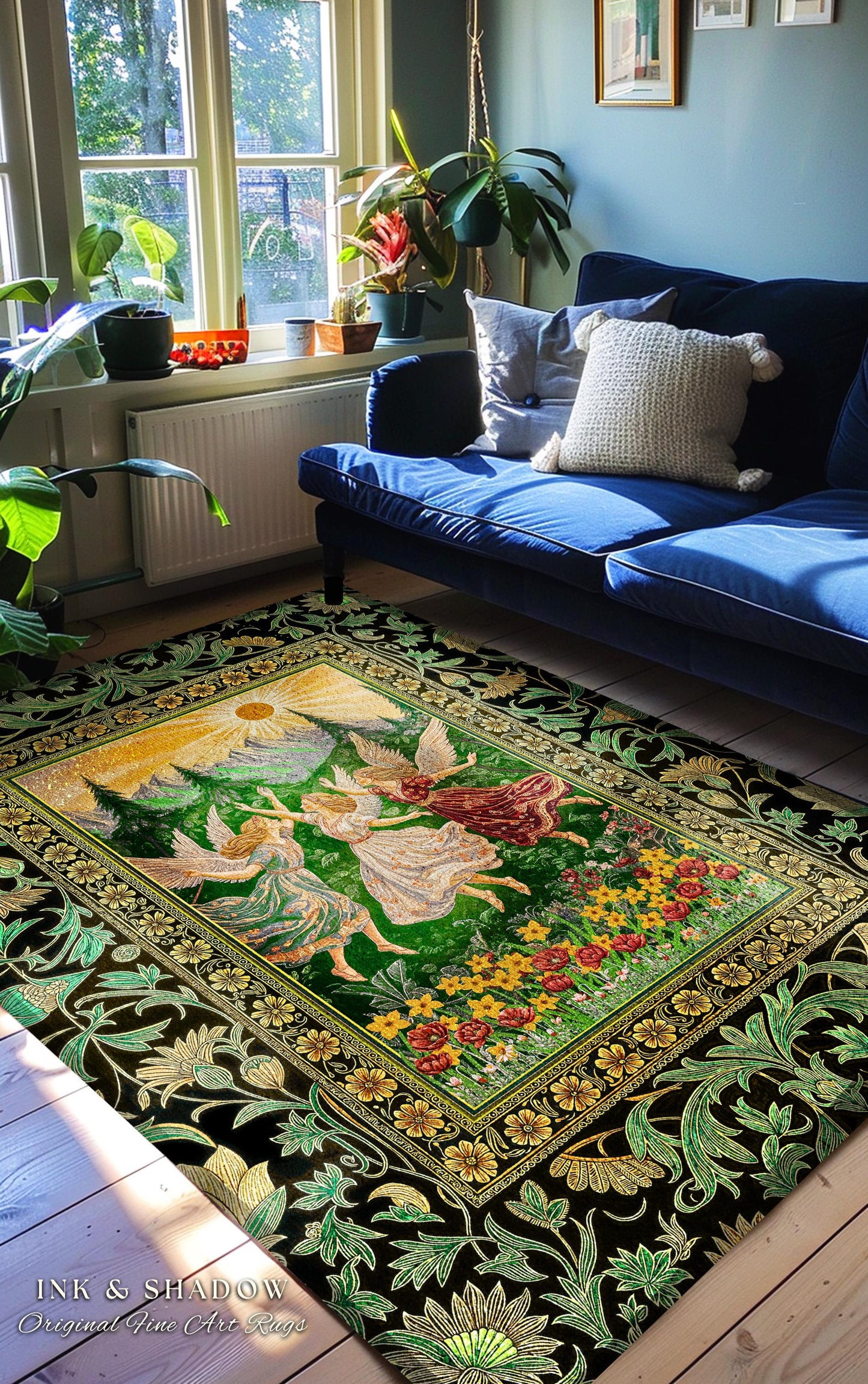 Dreamy Fairy Meadow Accent Rug | Midsummer Folklore Bedroom Fairycore Forest Nymph Decor Fairytale Cottagecore Retro Scandinavian Aesthetic