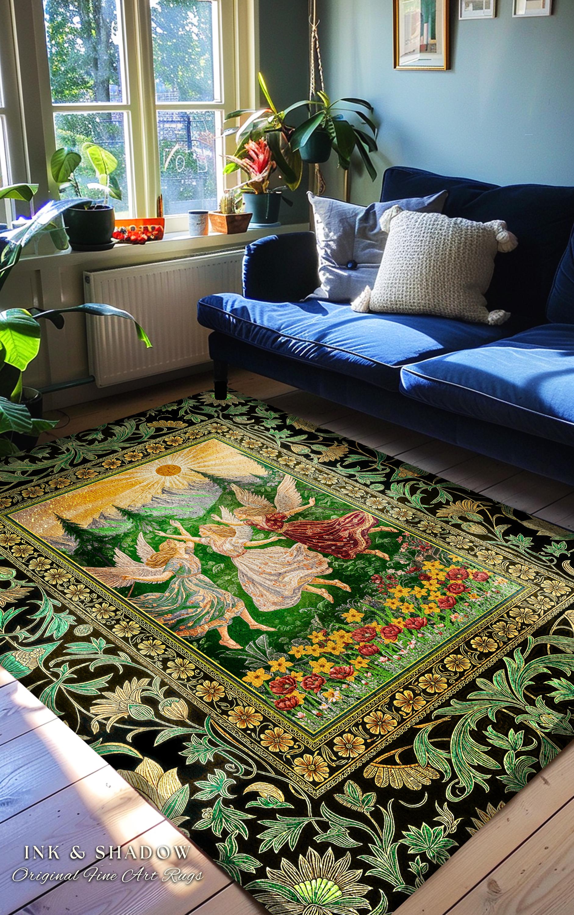 Dreamy Fairy Meadow Accent Rug | Midsummer Folklore Bedroom Fairycore Forest Nymph Decor Fairytale Cottagecore Retro Scandinavian Aesthetic