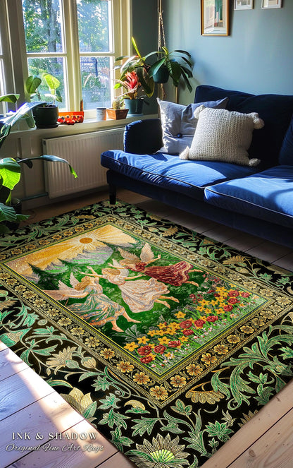 Dreamy Fairy Meadow Accent Rug | Midsummer Folklore Bedroom Fairycore Forest Nymph Decor Fairytale Cottagecore Retro Scandinavian Aesthetic