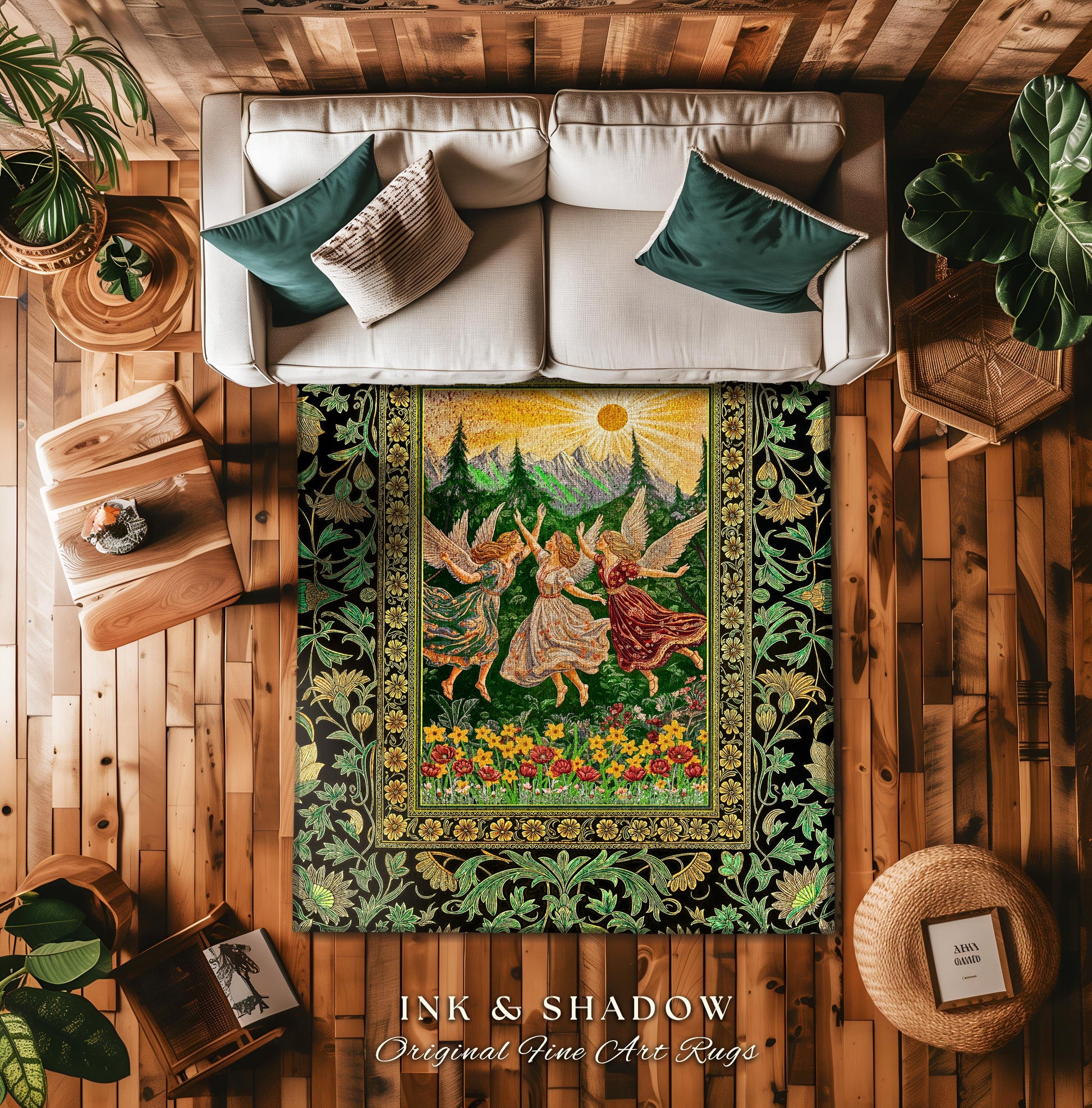 Dreamy Fairy Meadow Accent Rug | Midsummer Folklore Bedroom Fairycore Forest Nymph Decor Fairytale Cottagecore Retro Scandinavian Aesthetic