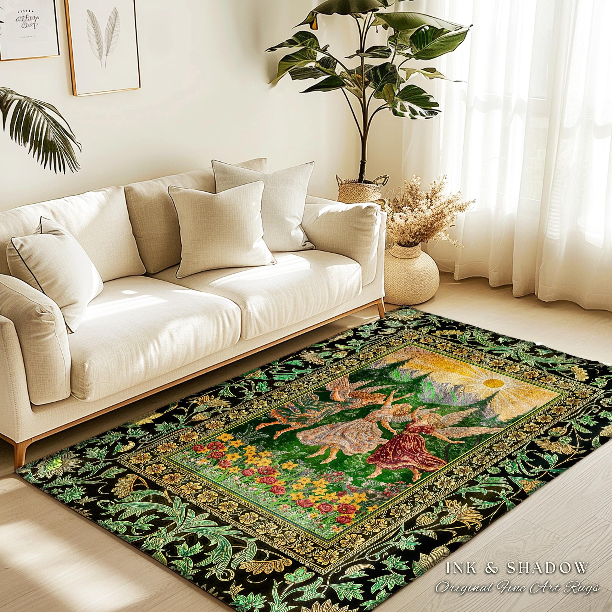 Dreamy Fairy Meadow Accent Rug | Midsummer Folklore Bedroom Fairycore Forest Nymph Decor Fairytale Cottagecore Retro Scandinavian Aesthetic