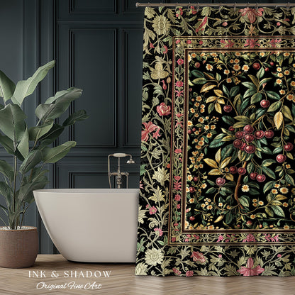Gothic Elegance Cherry Shower Curtain | Victorian Cottagecore Decor Baroque Floral Style Gothic Garden Romantic Dark Aesthetic Bathroom |