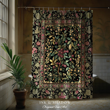 Gothic Elegance Cherry Shower Curtain | Victorian Cottagecore Decor Baroque Floral Style Gothic Garden Romantic Dark Aesthetic Bathroom |