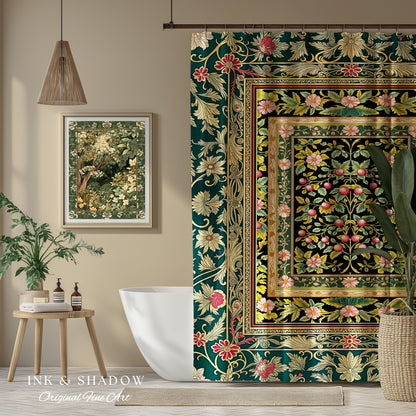 Botanical Abundance Gothic Shower Curtain | Baroque Rococo Garden Design Romantic Floral Bathroom Accent Romantic Dark Cottagecore Decor
