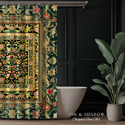 Botanical Abundance Gothic Shower Curtain | Baroque Rococo Garden Design Romantic Floral Bathroom Accent Romantic Dark Cottagecore Decor