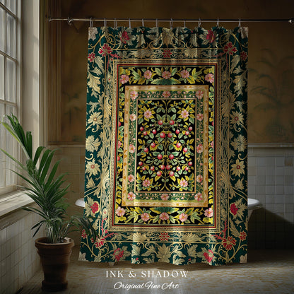 Botanical Abundance Gothic Shower Curtain | Baroque Rococo Garden Design Romantic Floral Bathroom Accent Romantic Dark Cottagecore Decor