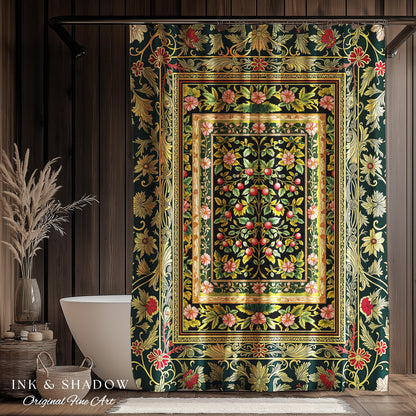 Botanical Abundance Gothic Shower Curtain | Baroque Rococo Garden Design Romantic Floral Bathroom Accent Romantic Dark Cottagecore Decor