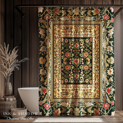 Victorian Garden Floral Shower Curtain | Romantic Rococo Botanical Bathroom Accent Baroque Pattern Heritage Decor Cottagecore Toned Interior