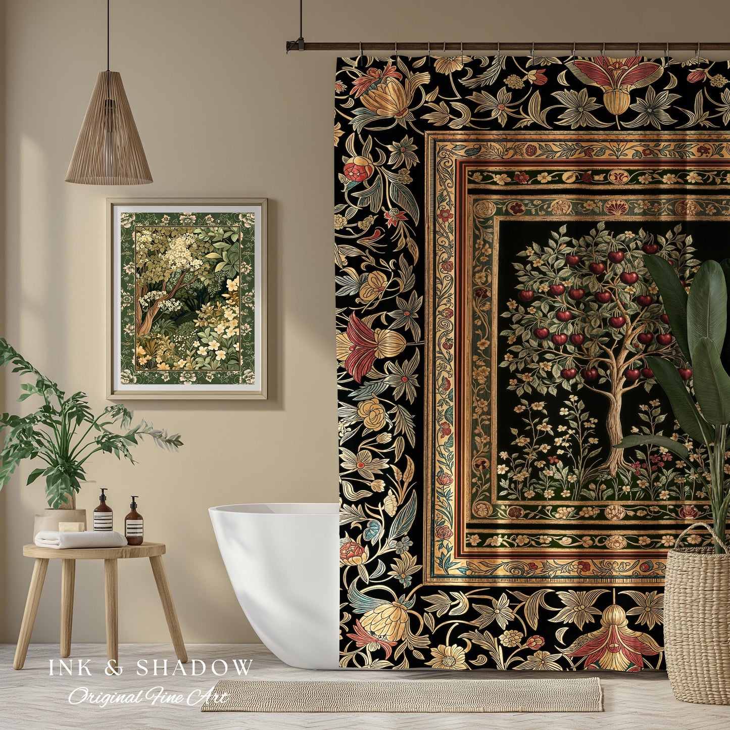 0TL2:08 Rustic Garden Tree of Life | Medieval Floral Motif Gothic Botanical Decor Romantic Baroque Style Vintage Cherry Aesthetic Indie