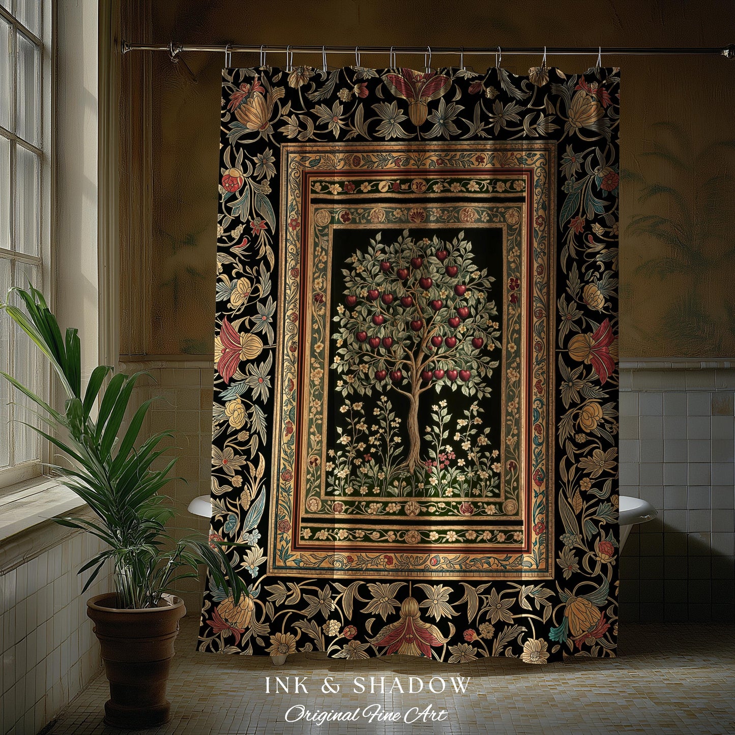 0TL2:08 Rustic Garden Tree of Life | Medieval Floral Motif Gothic Botanical Decor Romantic Baroque Style Vintage Cherry Aesthetic Indie