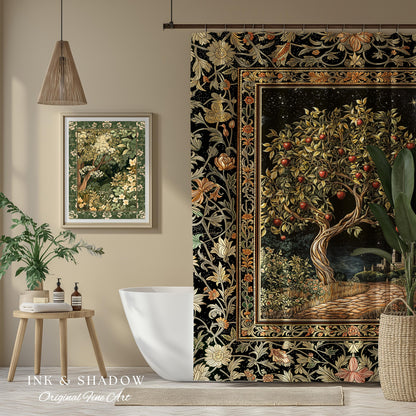 Starlit Storybook Tree Shower Curtain | Dreamy Bedroom Decor Folklore Castle Garden Magic Moody Celestial Folklore Bathroom Accent Bohemian