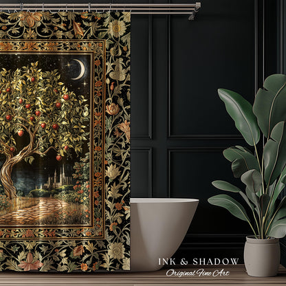 Starlit Storybook Tree Shower Curtain | Dreamy Bedroom Decor Folklore Castle Garden Magic Moody Celestial Folklore Bathroom Accent Bohemian