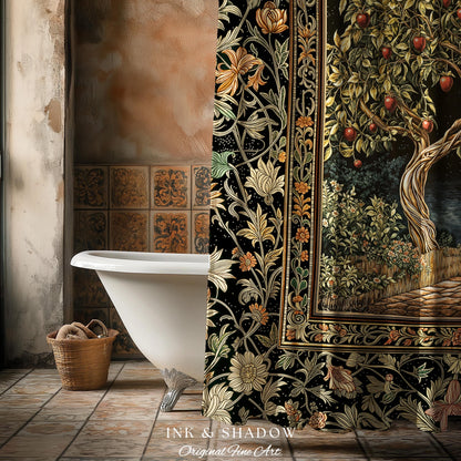 Starlit Storybook Tree Shower Curtain | Dreamy Bedroom Decor Folklore Castle Garden Magic Moody Celestial Folklore Bathroom Accent Bohemian