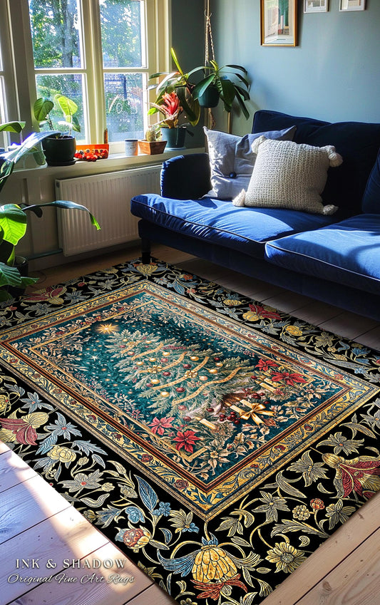 Holy Night Christmas Rug | Vintage Tree Floor Art Cozy Winter Decor Retro Holiday Accent Heirloom Cottagecore Yuletide Home Style