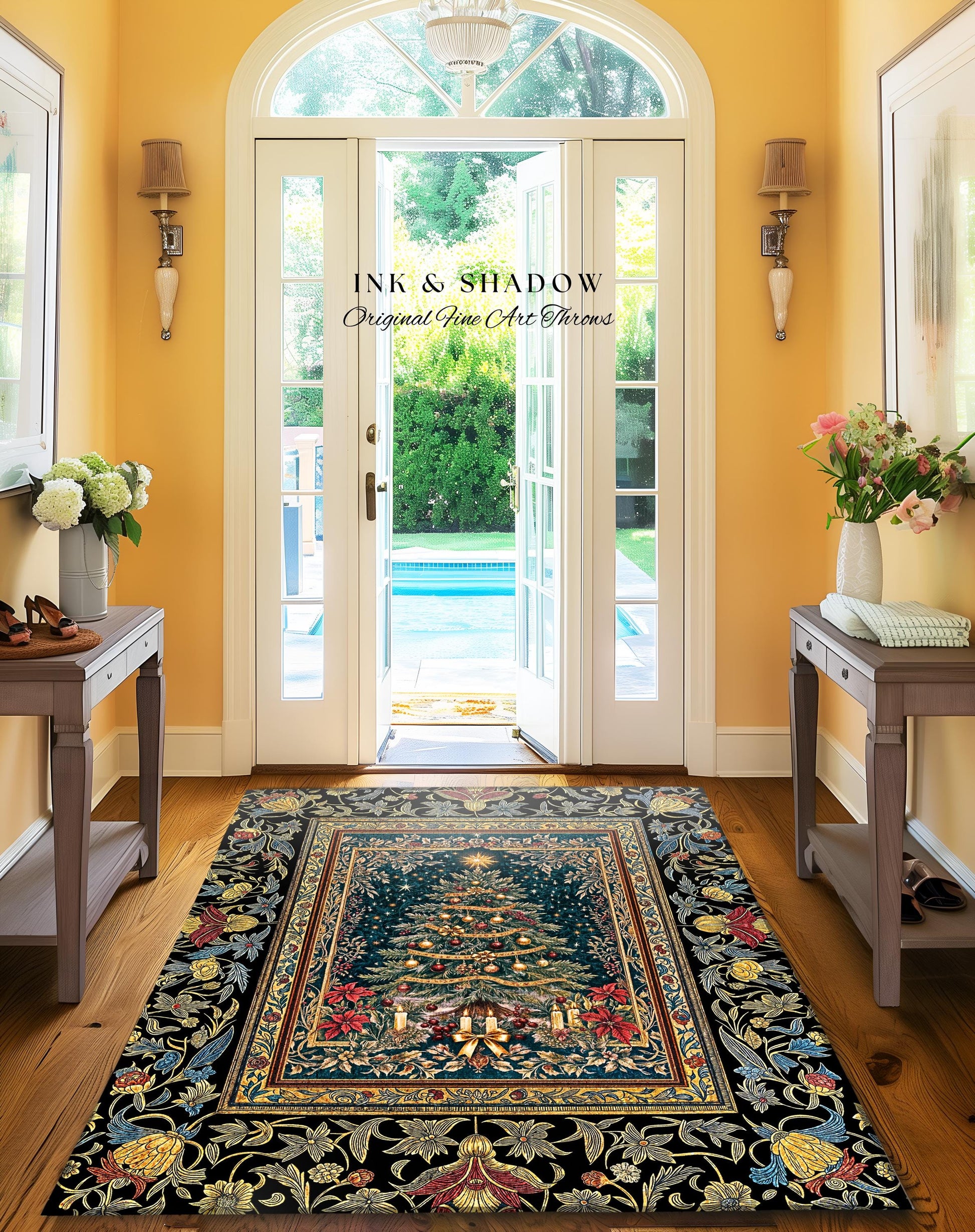 Holy Night Christmas Rug | Vintage Tree Floor Art Cozy Winter Decor Retro Holiday Accent Heirloom Cottagecore Yuletide Home Style