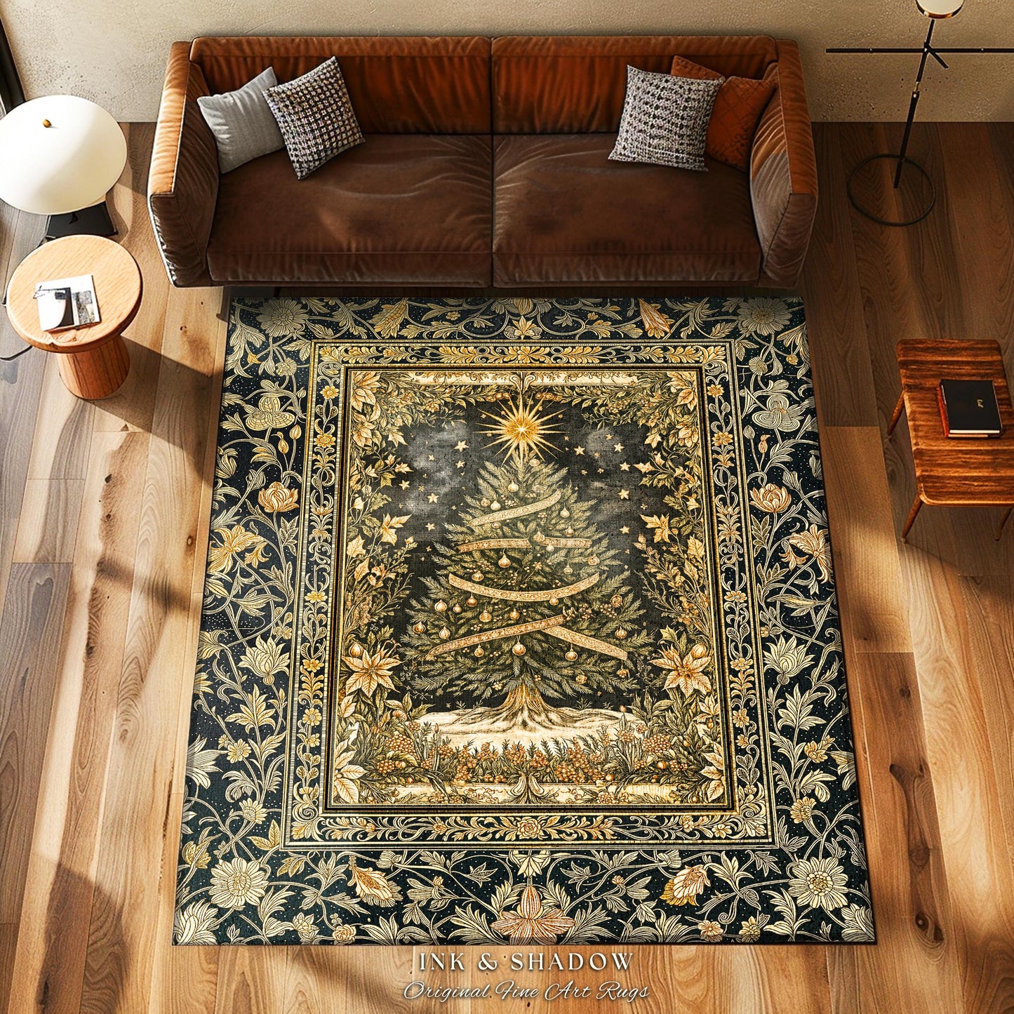 Celestial Wonder Christmas Rug | Cozy Winter Floor Art Cottagecore Tree Accent Rustic Cabin Decor Holiday Vintage Heirloom Xmas Style Gift