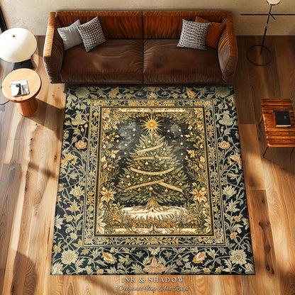 Celestial Wonder Christmas Rug | Cozy Winter Floor Art Cottagecore Tree Accent Rustic Cabin Decor Holiday Vintage Heirloom Xmas Style Gift