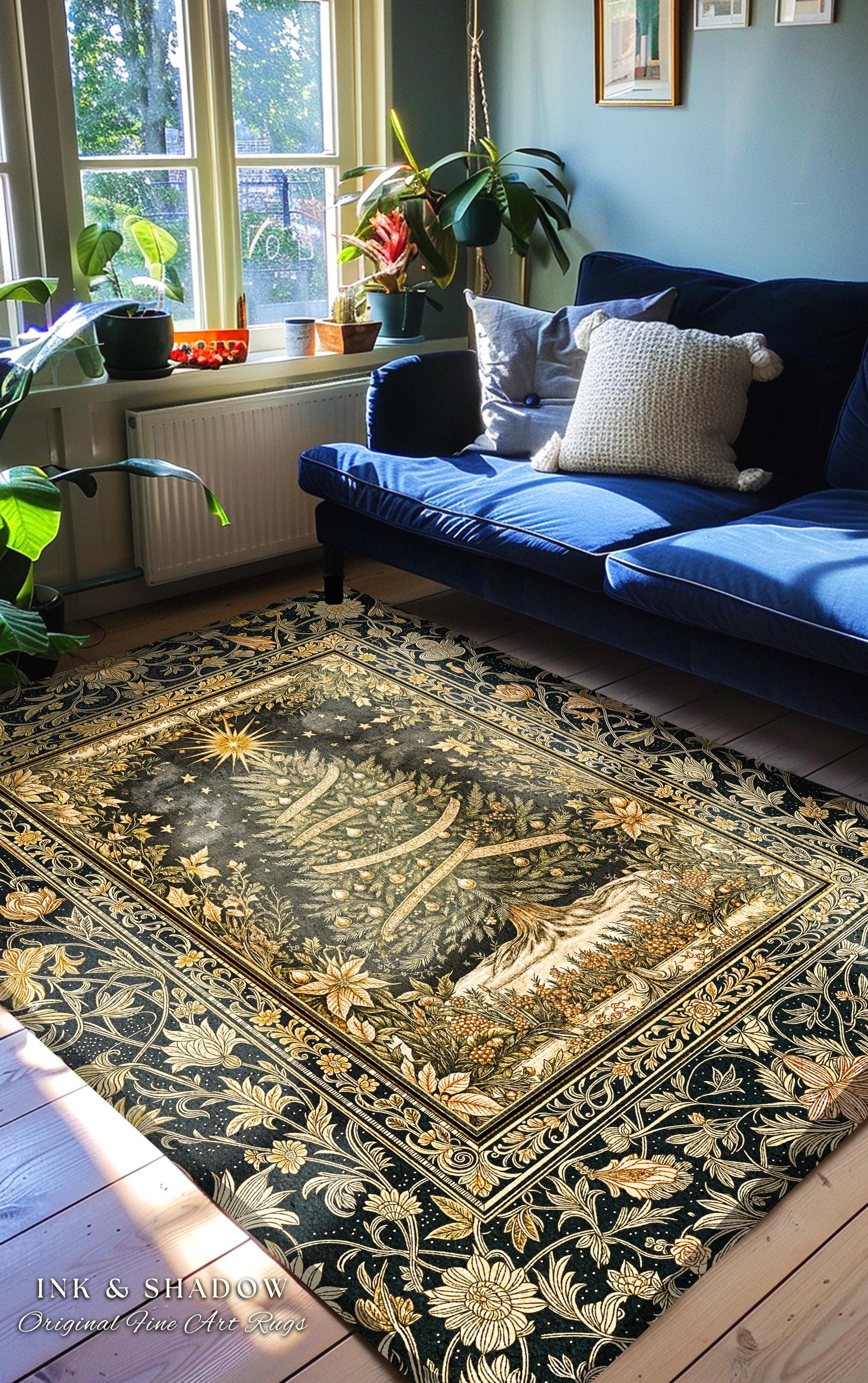 Celestial Wonder Christmas Rug | Cozy Winter Floor Art Cottagecore Tree Accent Rustic Cabin Decor Holiday Vintage Heirloom Xmas Style Gift