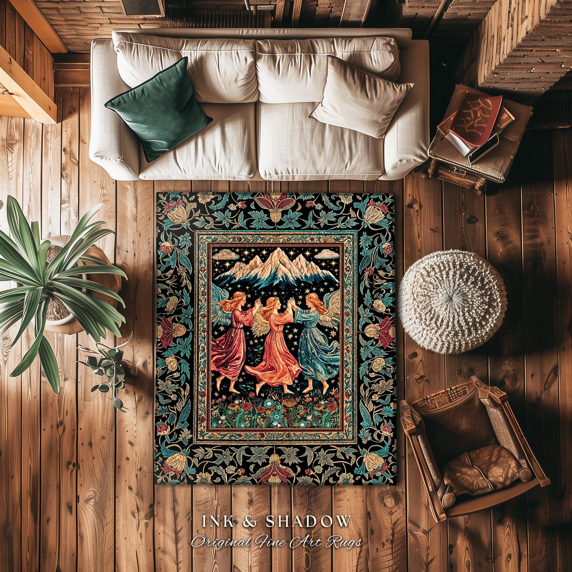Fairycore Ethereal Angel Accent Rug | Woodland Folklore Bohemian Midsummer Aesthetic Light Academia Cozy Forestcore Home Decor Witchy Style