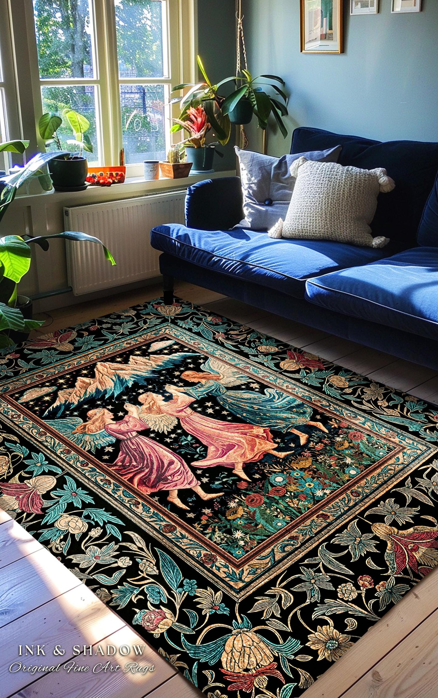Fairycore Ethereal Angel Accent Rug | Woodland Folklore Bohemian Midsummer Aesthetic Light Academia Cozy Forestcore Home Decor Witchy Style