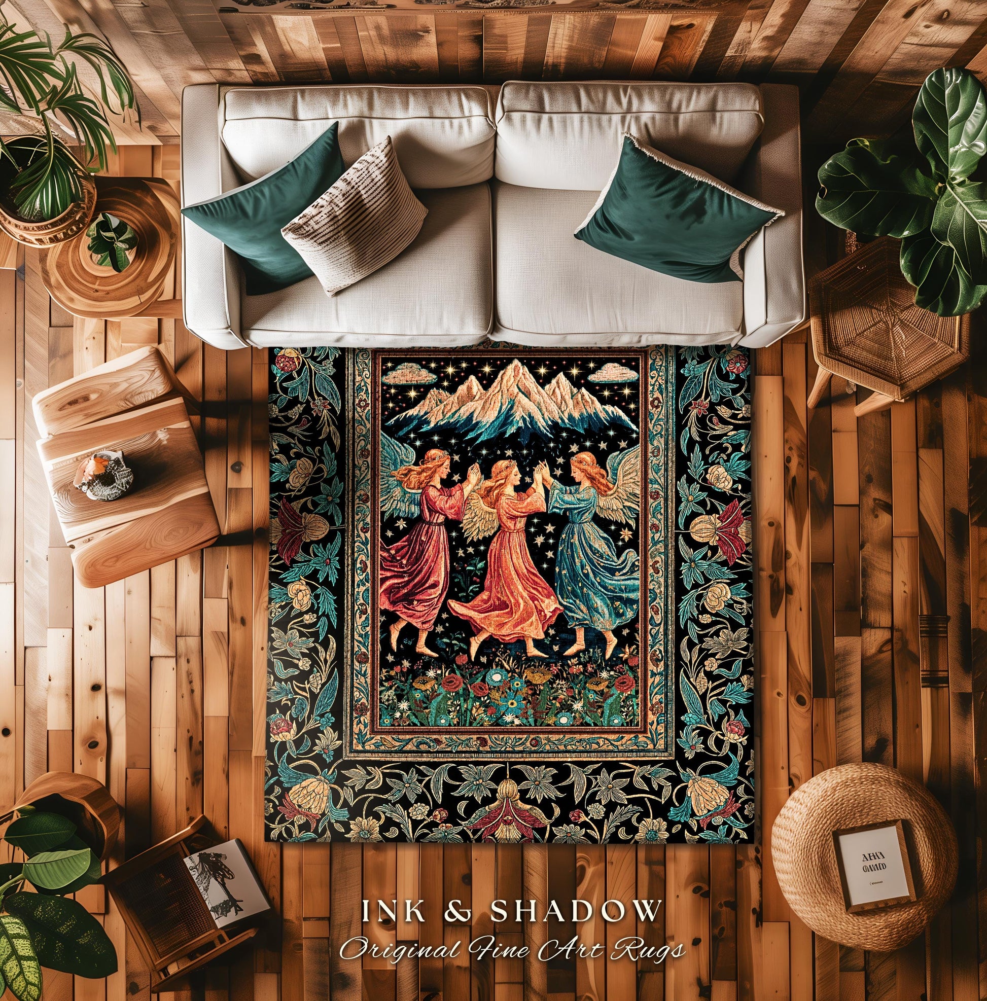 Fairycore Ethereal Angel Accent Rug | Woodland Folklore Bohemian Midsummer Aesthetic Light Academia Cozy Forestcore Home Decor Witchy Style
