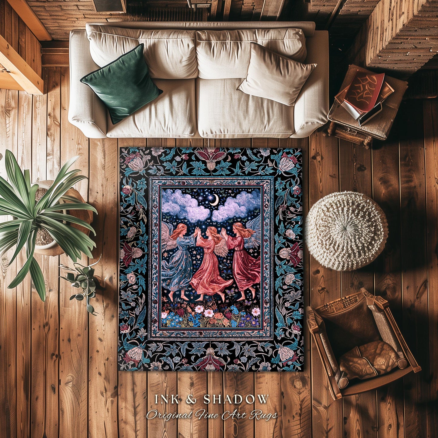 Celestial Angel Fairies Accent Rug | Witchy Fairycore Dreamy Aesthetic Woodland Folklore Bedroom Decor Mystic Cottagecore Fairies Ethereal