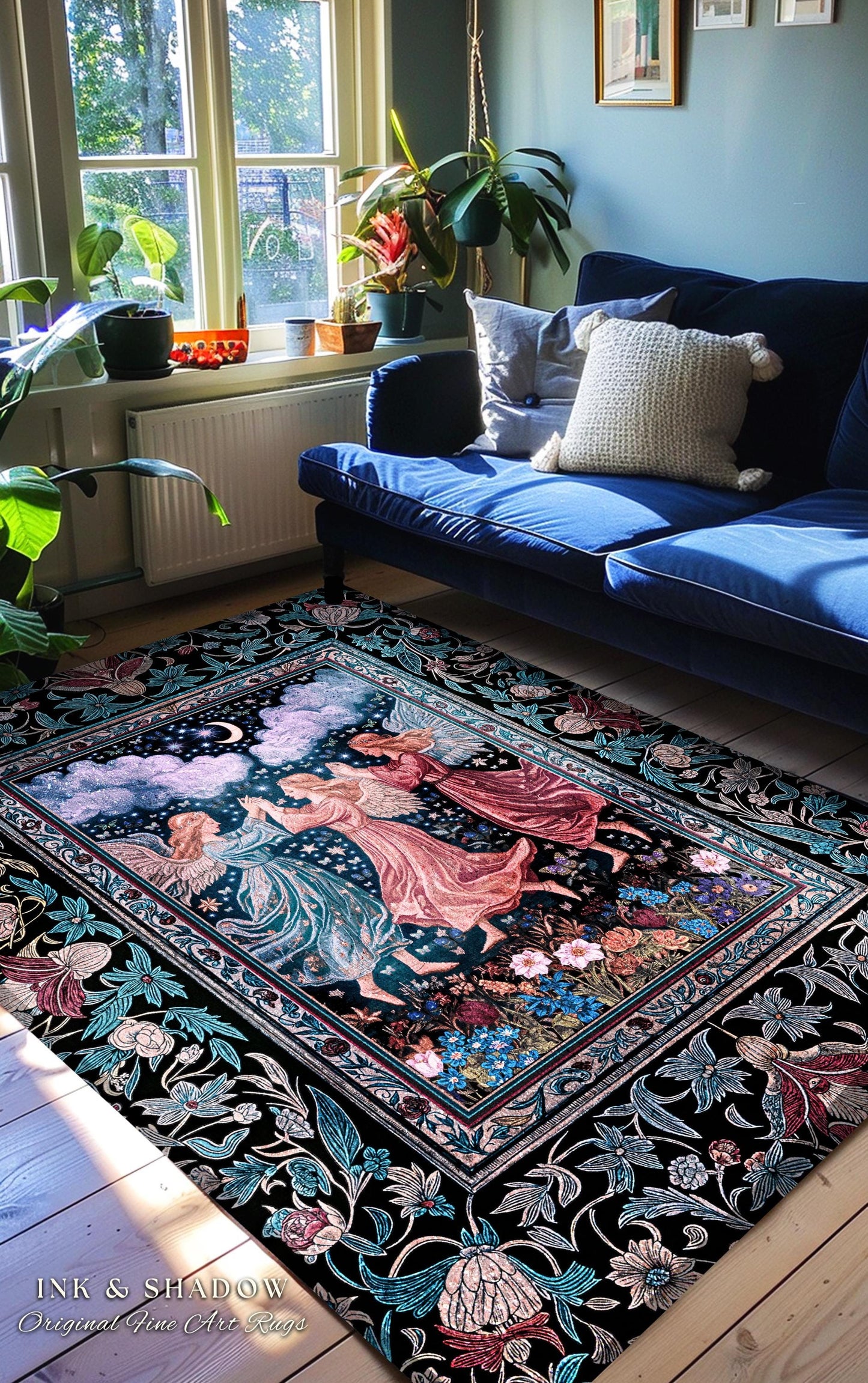 Celestial Angel Fairies Accent Rug | Witchy Fairycore Dreamy Aesthetic Woodland Folklore Bedroom Decor Mystic Cottagecore Fairies Ethereal