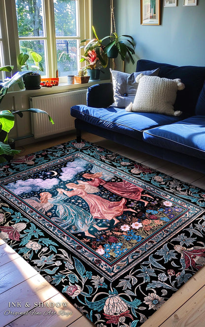 Celestial Angel Fairies Accent Rug | Witchy Fairycore Dreamy Aesthetic Woodland Folklore Bedroom Decor Mystic Cottagecore Fairies Ethereal