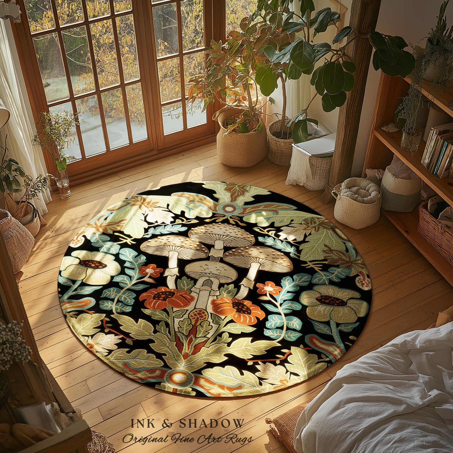 Midcentury Mushroom Rug | 70s Aesthetic Bedroom Boho Living Room Home Decor Mushroom Lover Gift Cottagecore Earth Tone Woodland Area Rug |