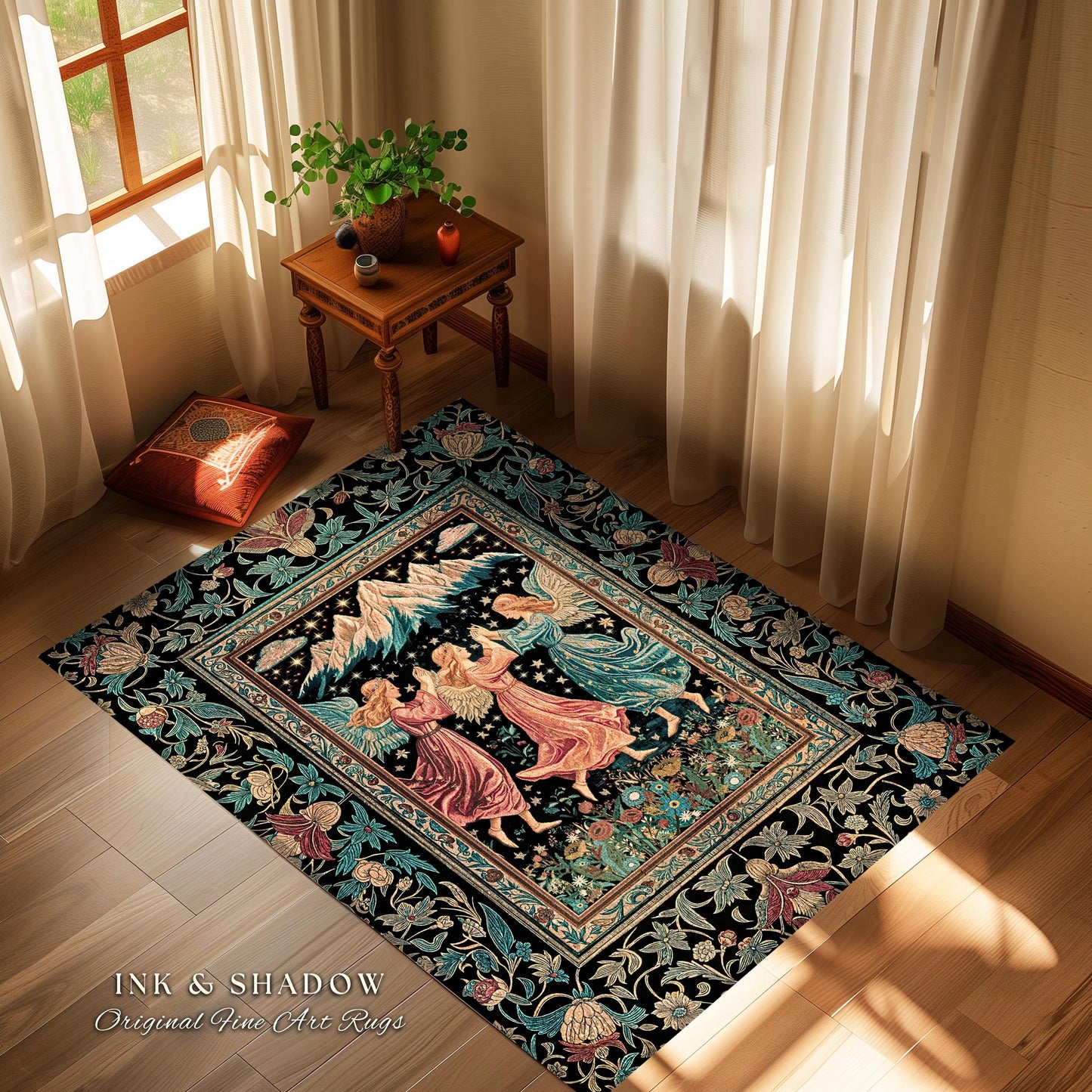 Fairycore Ethereal Angel Accent Rug | Woodland Folklore Bohemian Midsummer Aesthetic Light Academia Cozy Forestcore Home Decor Witchy Style