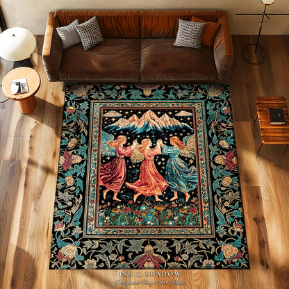 Fairycore Ethereal Angel Accent Rug | Woodland Folklore Bohemian Midsummer Aesthetic Light Academia Cozy Forestcore Home Decor Witchy Style