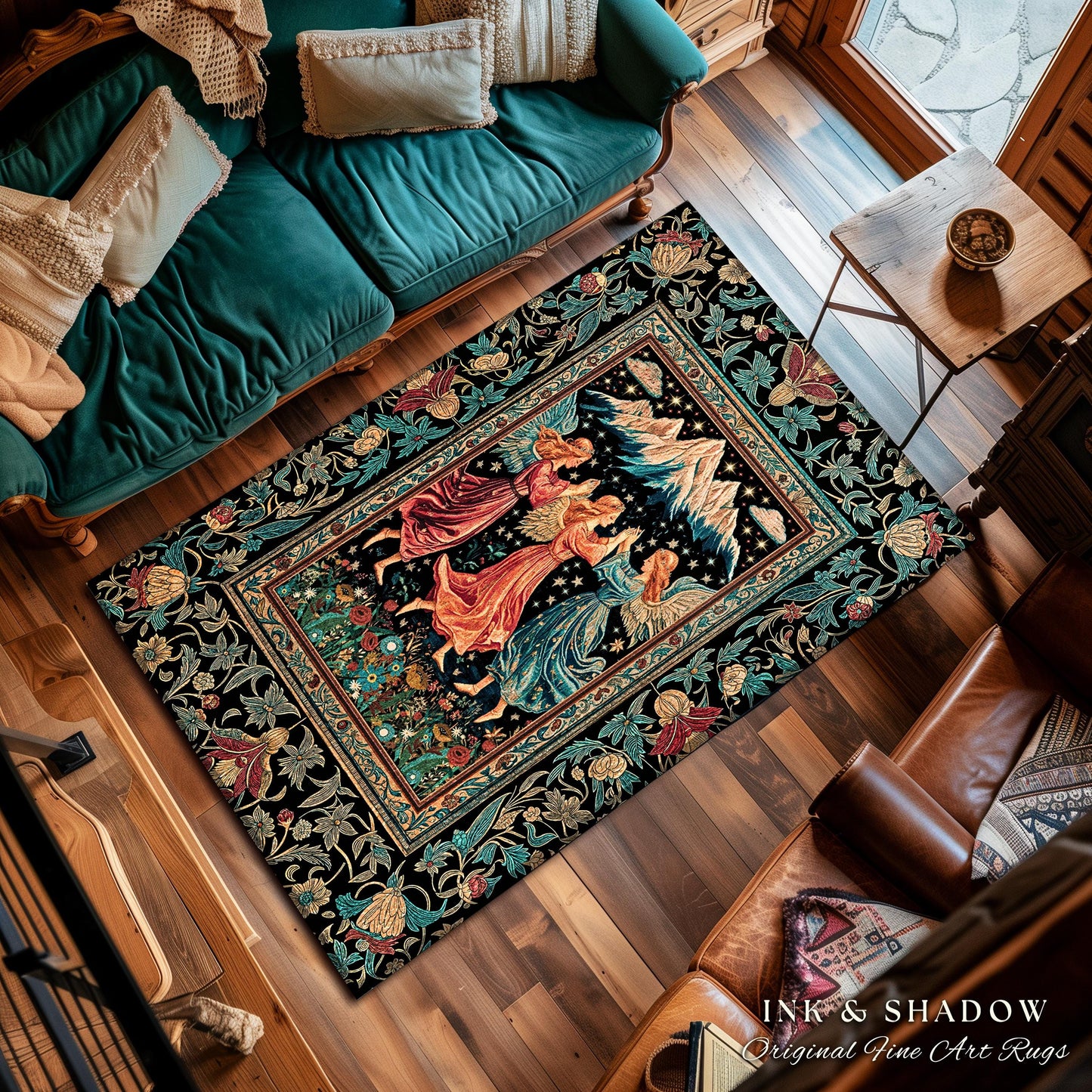 Fairycore Ethereal Angel Accent Rug | Woodland Folklore Bohemian Midsummer Aesthetic Light Academia Cozy Forestcore Home Decor Witchy Style