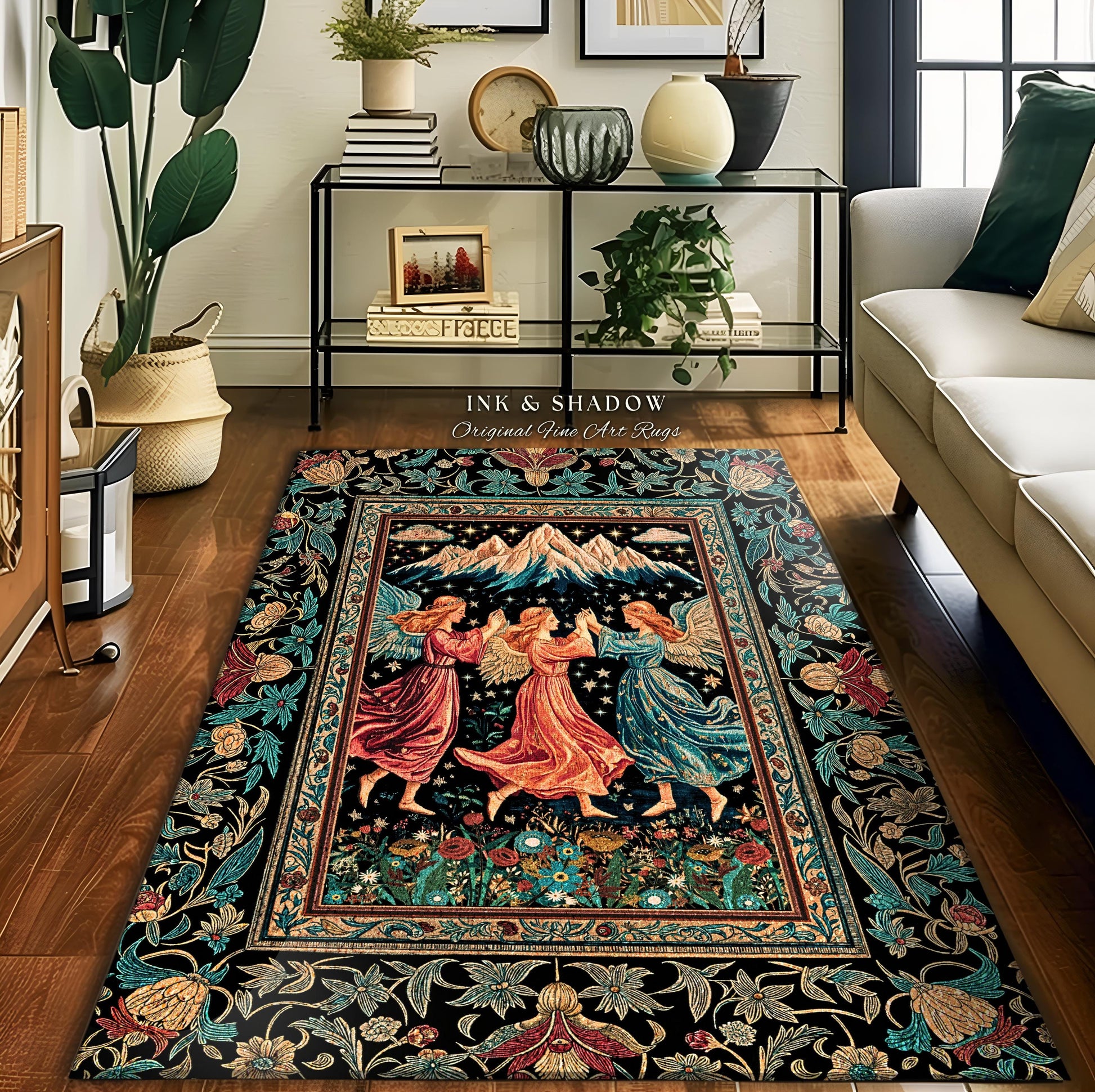 Fairycore Ethereal Angel Accent Rug | Woodland Folklore Bohemian Midsummer Aesthetic Light Academia Cozy Forestcore Home Decor Witchy Style