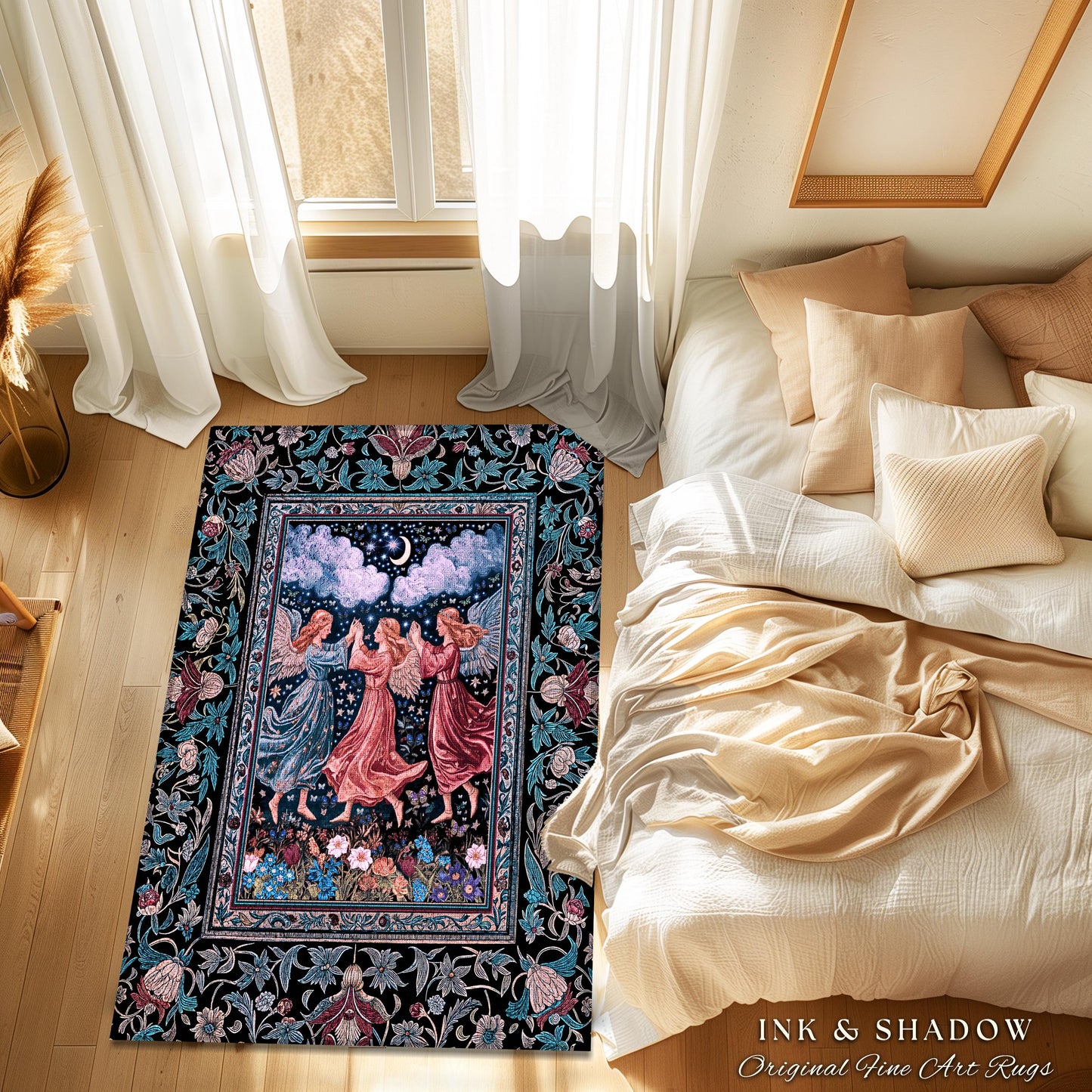 Celestial Angel Fairies Accent Rug | Witchy Fairycore Dreamy Aesthetic Woodland Folklore Bedroom Decor Mystic Cottagecore Fairies Ethereal